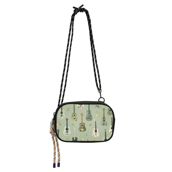 FORMRS Mini Crossbody Bag for Women Adjustable Rope Shoulder Casual Phone Purse, Green Floral Guitar Pattern