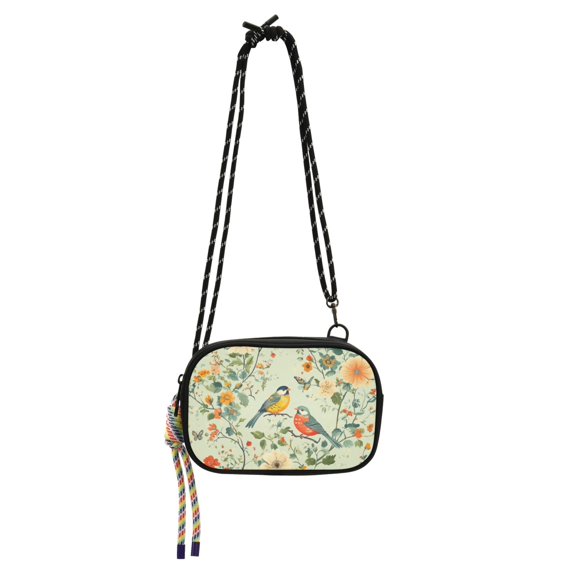 FORMRS Mini Crossbody Bag for Women Adjustable Rope Shoulder Casual Phone Purse, Green Floral Pattern