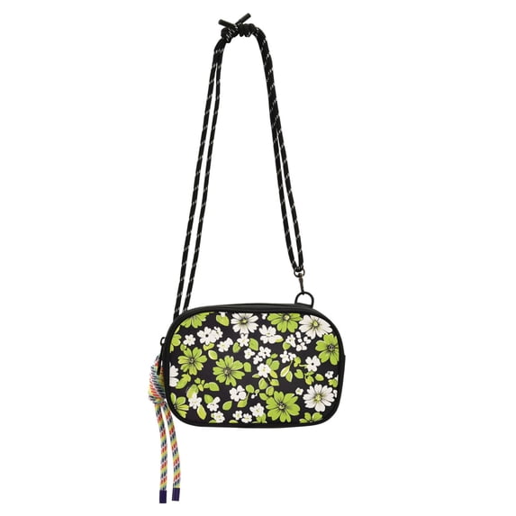 FORMRS Mini Crossbody Bag for Women Adjustable Shoulder Rope Travel Casual Phone Purse, Green Flower Pattern