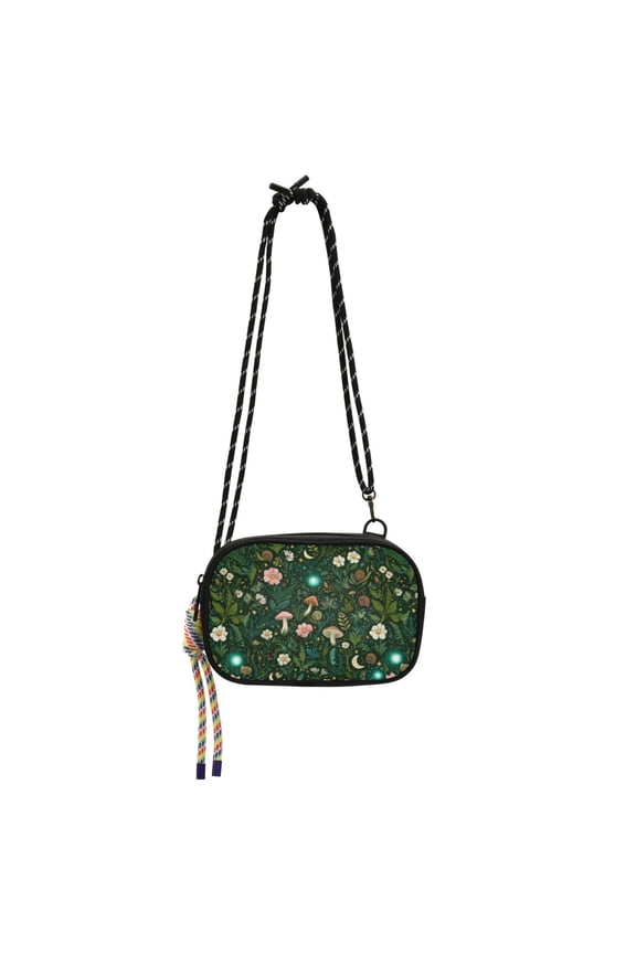 Mini Crossbody Bag for Women Adjustable Rope Shoulder Casual Phone Purse, Green Forest Pattern