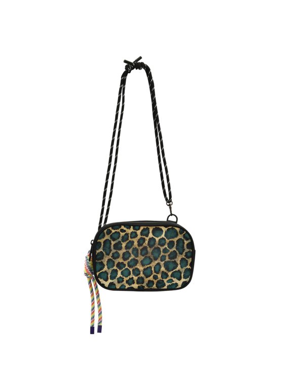 Mini Crossbody Bag for Women Adjustable Shoulder Rope Travel Casual Phone Purse, Green Leopard Pattern