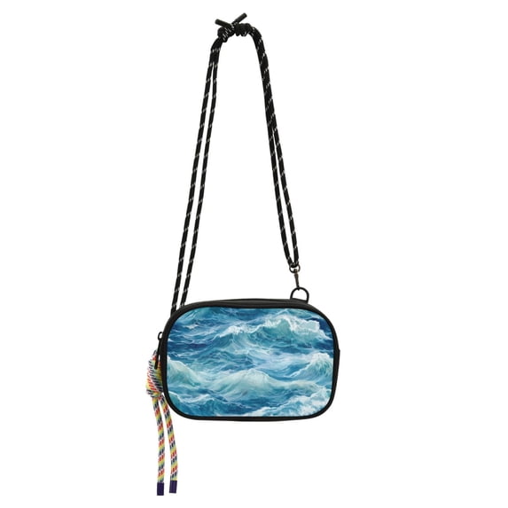 FORMRS Mini Crossbody Bag for Women Adjustable Shoulder Rope Travel Casual Phone Purse, Green Watercolor Ocean Waves