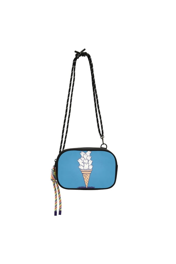 Mini Crossbody Bag for Women Adjustable Rope Shoulder Casual Phone Purse, Ice Cream Cat