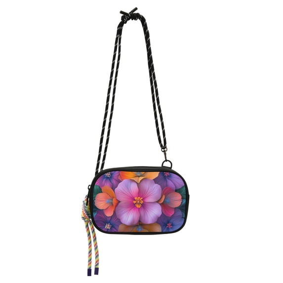 FORMRS Mini Crossbody Bag for Women Adjustable Shoulder Rope Travel Casual Phone Purse, Large Purple Flowers
