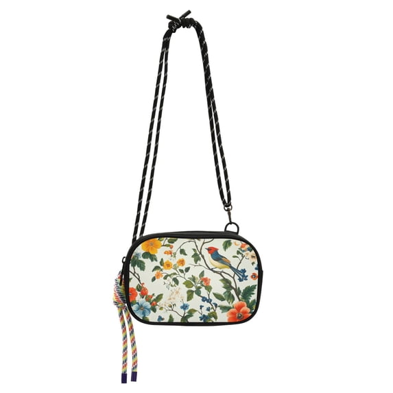 FORMRS Mini Crossbody Bag for Women Adjustable Shoulder Rope Travel Casual Phone Purse, Light Green Floral Pattern