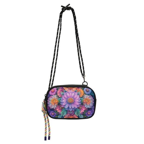 FORMRS Mini Crossbody Bag for Women Adjustable Shoulder Rope Travel Casual Phone Purse, Light Purple Flowers