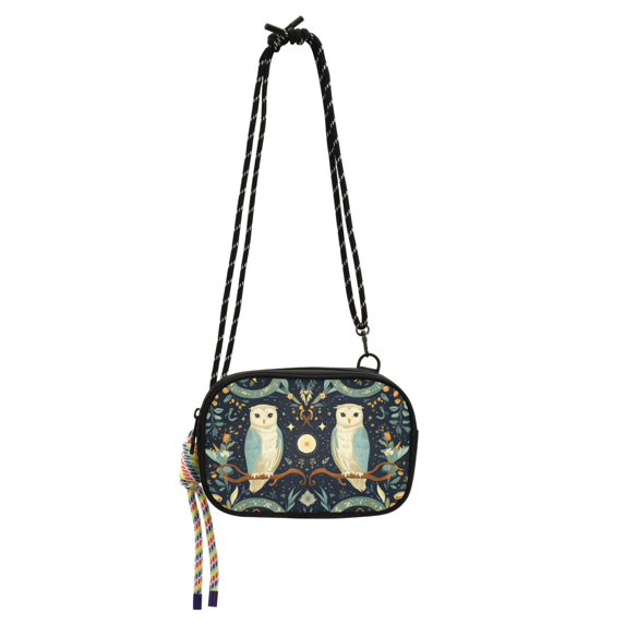 FORMRS Mini Crossbody Bag for Women Adjustable Rope Shoulder Casual Phone Purse, Mystical Owls Pattern
