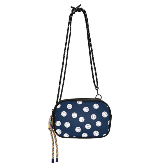 FORMRS Mini Crossbody Bag for Women Adjustable Shoulder Rope Travel Casual Phone Purse, Navy Blue Baseball Pattern