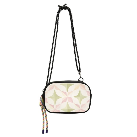 FORMRS Mini Crossbody Bag for Women Adjustable Shoulder Rope Travel Casual Phone Purse, Pastel Pink Geometric