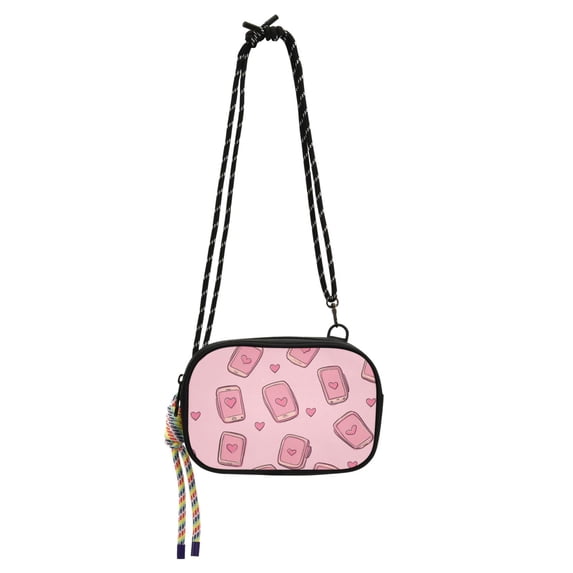 FORMRS Mini Crossbody Bag for Women Adjustable Shoulder Rope Travel Casual Phone Purse, Phones and Hearts