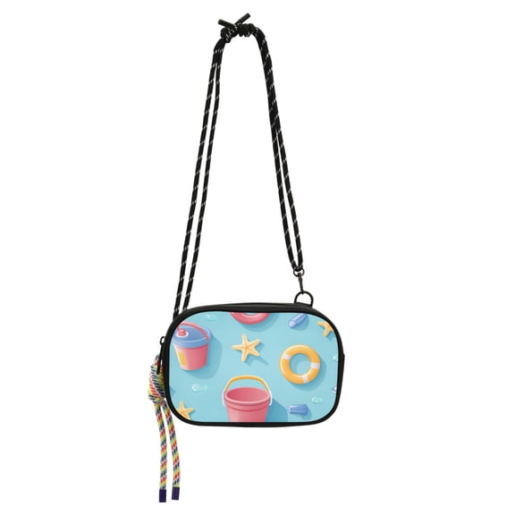 FORMRS Mini Crossbody Bag for Women Adjustable Shoulder Rope Travel Casual Phone Purse, Pink Beach Toys Pattern