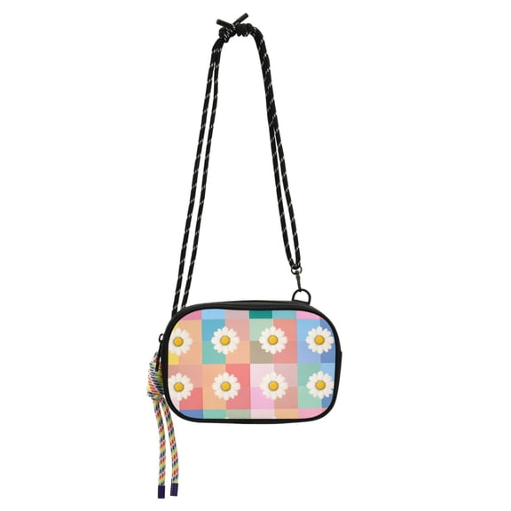FORMRS Mini Crossbody Bag for Women Adjustable Shoulder Rope Travel Casual Phone Purse, Pink Checkered Daisy