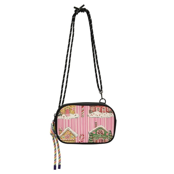 FORMRS Mini Crossbody Bag for Women Adjustable Rope Shoulder Casual Phone Purse, Pink Christmas House