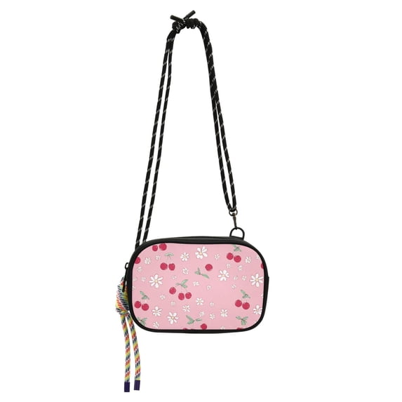 FORMRS Mini Crossbody Bag for Women Adjustable Rope Shoulder Casual Phone Purse, Pink Cute Cherry Pattern