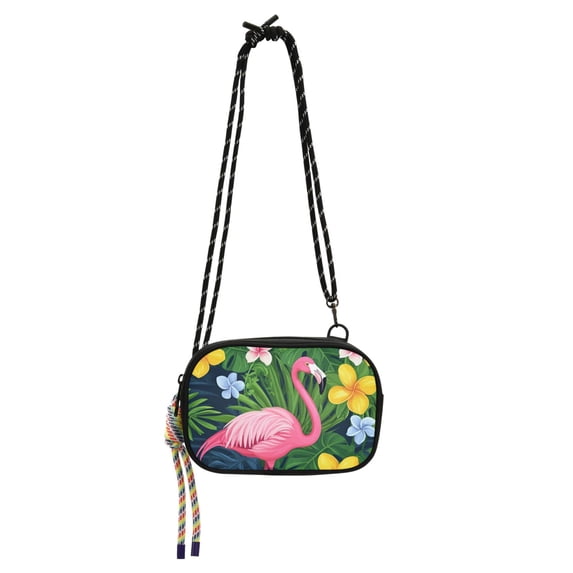 FORMRS Mini Crossbody Bag for Women Adjustable Rope Shoulder Casual Phone Purse, Pink Flamingo Pattern