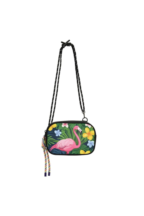 Mini Crossbody Bag for Women Adjustable Shoulder Rope Travel Casual Phone Purse, Pink Flamingo Pattern