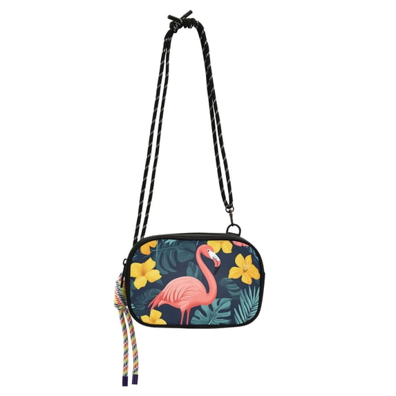 FORMRS Mini Crossbody Bag for Women Adjustable Rope Shoulder Casual Phone Purse, Pink Floral Flamingo