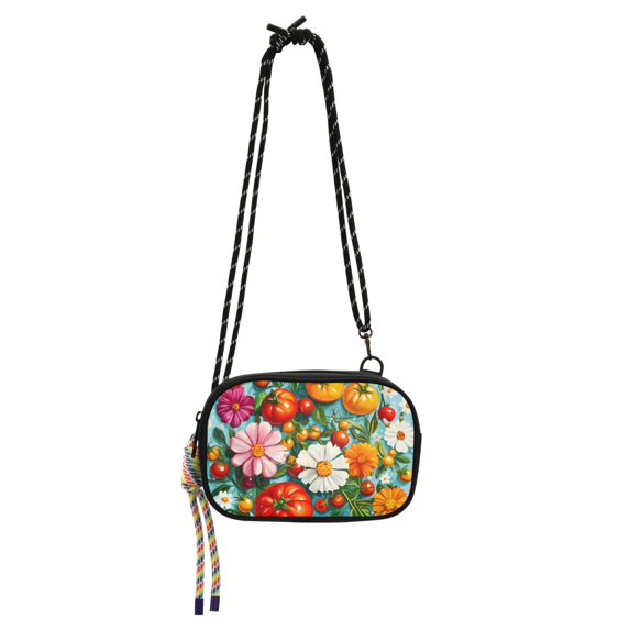 FORMRS Mini Crossbody Bag for Women Adjustable Rope Shoulder Casual Phone Purse, Pink Floral Tomatoes