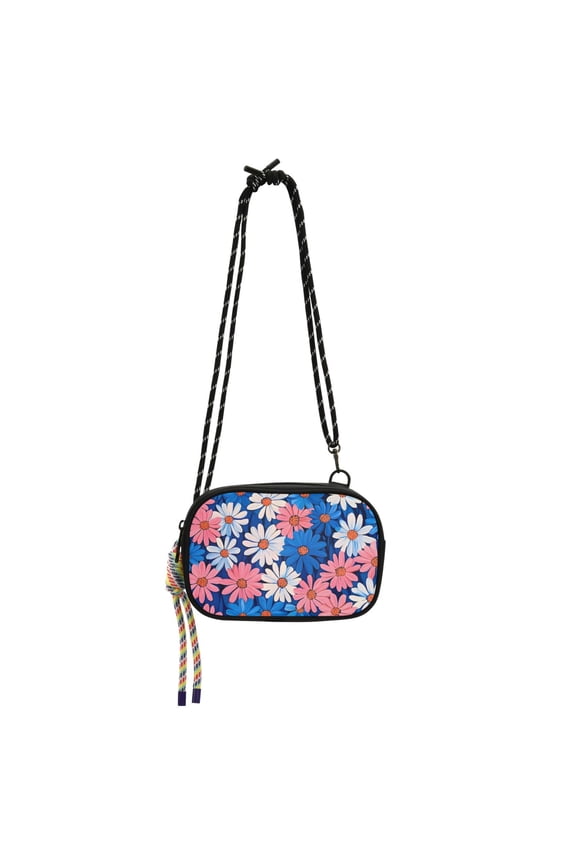 Mini Crossbody Bag for Women Adjustable Rope Shoulder Casual Phone Purse, Pink Flowers Pattern