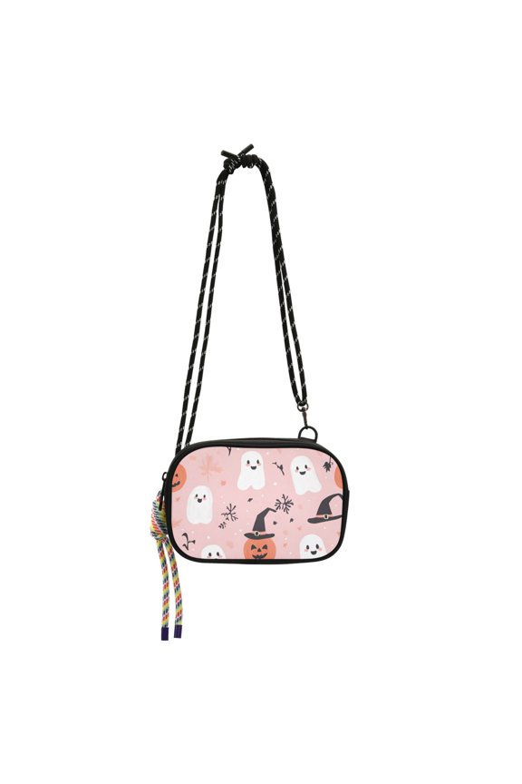 Mini Crossbody Bag for Women Adjustable Rope Shoulder Casual Phone Purse, Pink Halloween Ghosts
