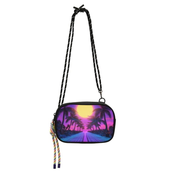 FORMRS Mini Crossbody Bag for Women Adjustable Shoulder Rope Travel Casual Phone Purse, Purple Neon Road