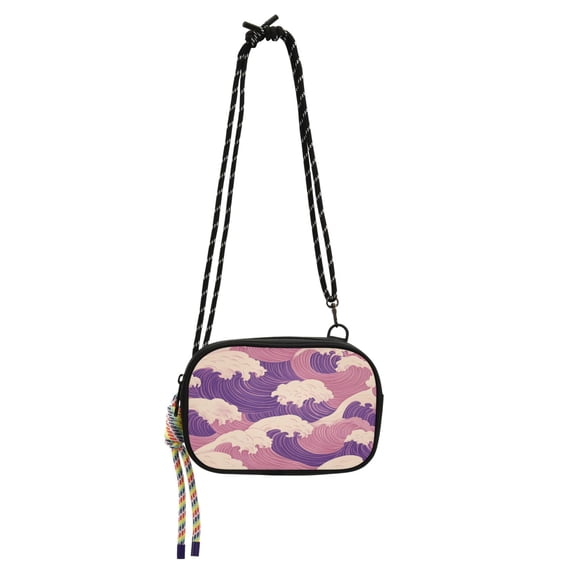 FORMRS Mini Crossbody Bag for Women Adjustable Shoulder Rope Travel Casual Phone Purse, Purple Wave Pattern