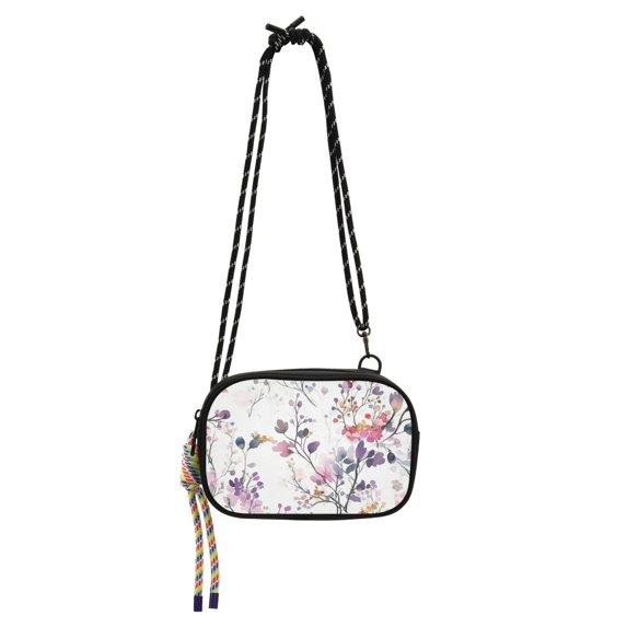 FORMRS Mini Crossbody Bag for Women Adjustable Shoulder Rope Travel Casual Phone Purse, Purple Wildflowers