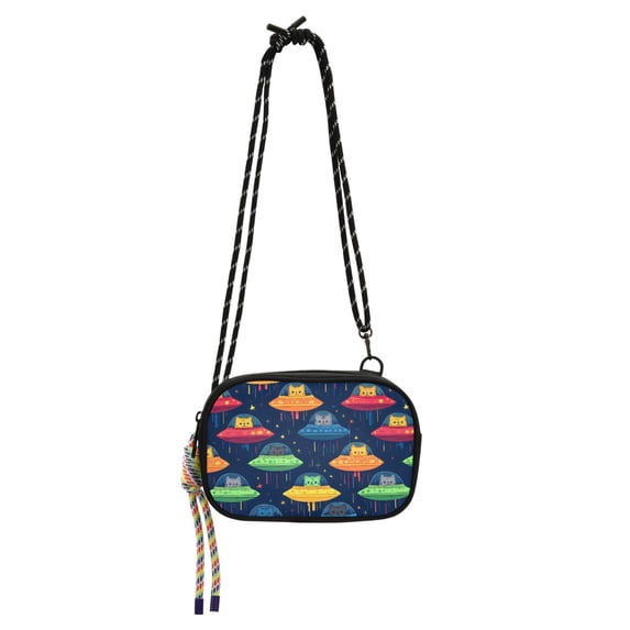 FORMRS Mini Crossbody Bag for Women Adjustable Shoulder Rope Travel Casual Phone Purse, Rainbow Space Cat