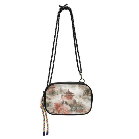 FORMRS Mini Crossbody Bag for Women Adjustable Rope Shoulder Casual Phone Purse, Red Mountain Pattern