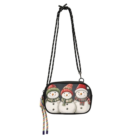 FORMRS Mini Crossbody Bag for Women Adjustable Shoulder Rope Travel Casual Phone Purse, Red Snowmen