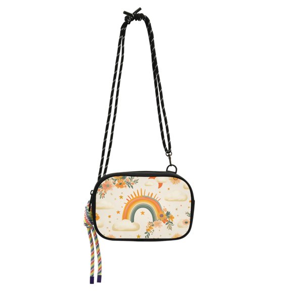 FORMRS Mini Crossbody Bag for Women Adjustable Shoulder Rope Travel Casual Phone Purse, Retro Rainbow