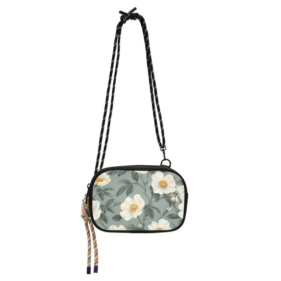 FORMRS Mini Crossbody Bag for Women Adjustable Rope Shoulder Casual Phone Purse, Sage Green Flower Pattern