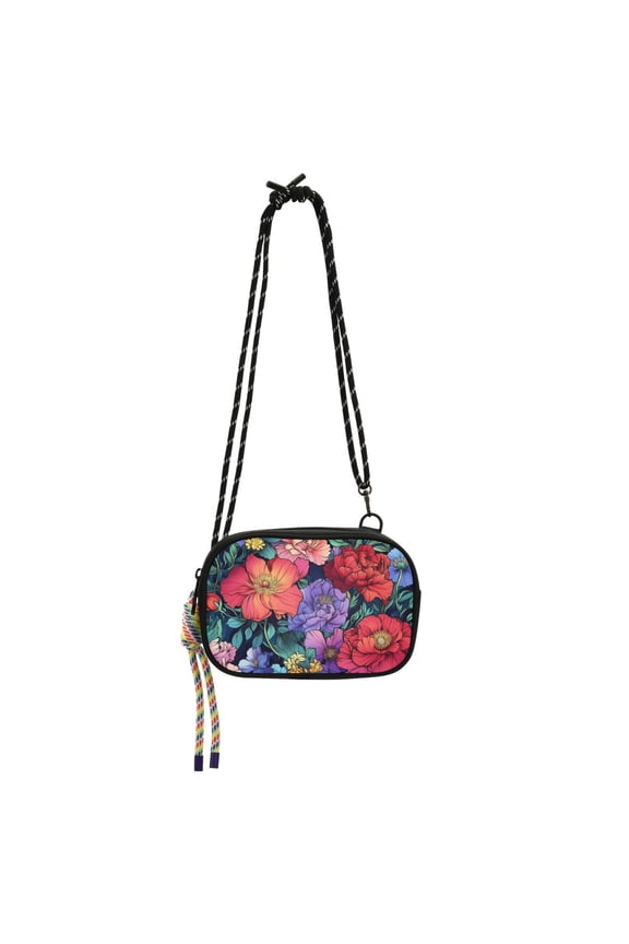 Mini Crossbody Bag for Women Adjustable Rope Shoulder Casual Phone Purse, Serene Floral Pattern