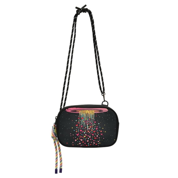 FORMRS Mini Crossbody Bag for Women Adjustable Shoulder Rope Travel Casual Phone Purse, UFO with Hearts Pattern