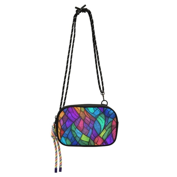 FORMRS Mini Crossbody Bag for Women Adjustable Rope Shoulder Casual Phone Purse, Vibrant Stained Glass Pattern