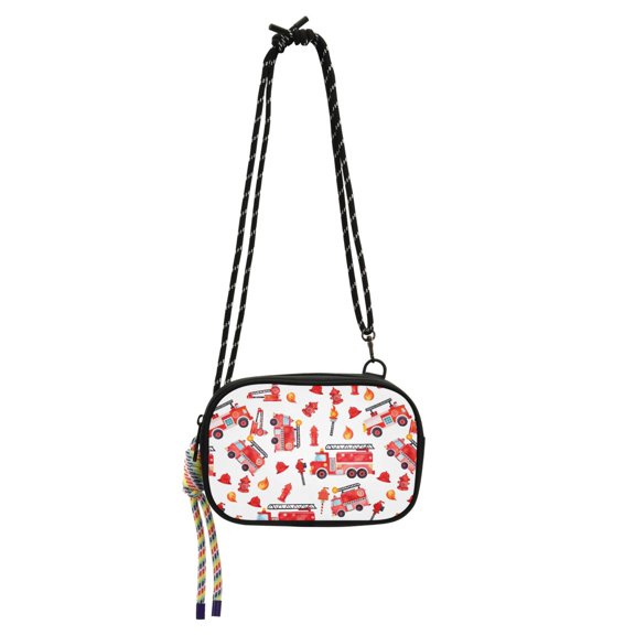 FORMRS Mini Crossbody Bag for Women Adjustable Shoulder Rope Travel Casual Phone Purse, White Cartoon Fire Truck Pattern