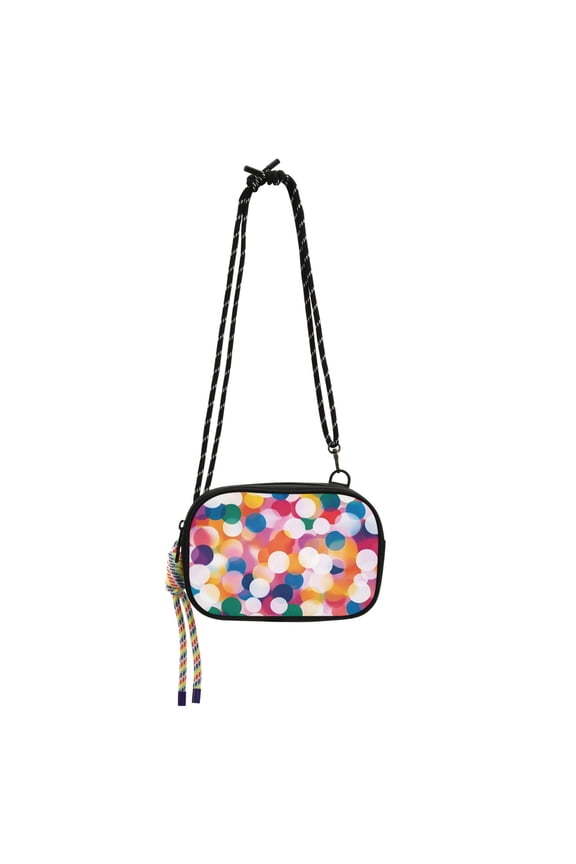 Mini Crossbody Bag for Women Adjustable Rope Shoulder Casual Phone Purse, White Colorful Circles
