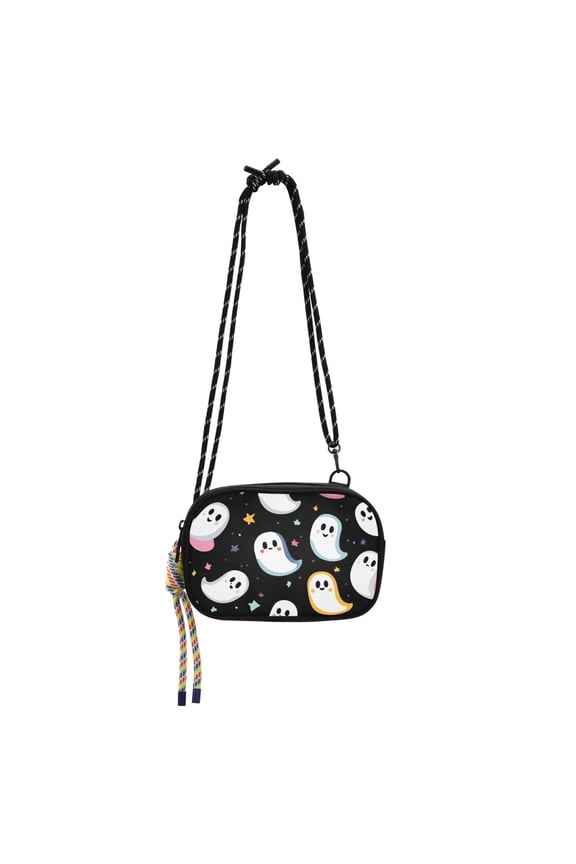 Mini Crossbody Bag for Women Adjustable Shoulder Rope Travel Casual Phone Purse, White Halloween Ghost