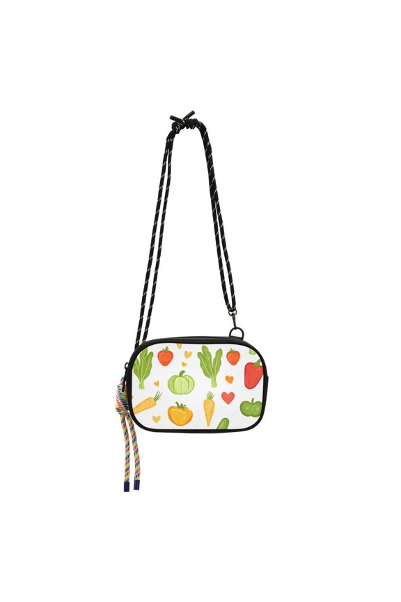 Mini Crossbody Bag for Women Adjustable Rope Shoulder Casual Phone Purse, White Vegetables Pattern