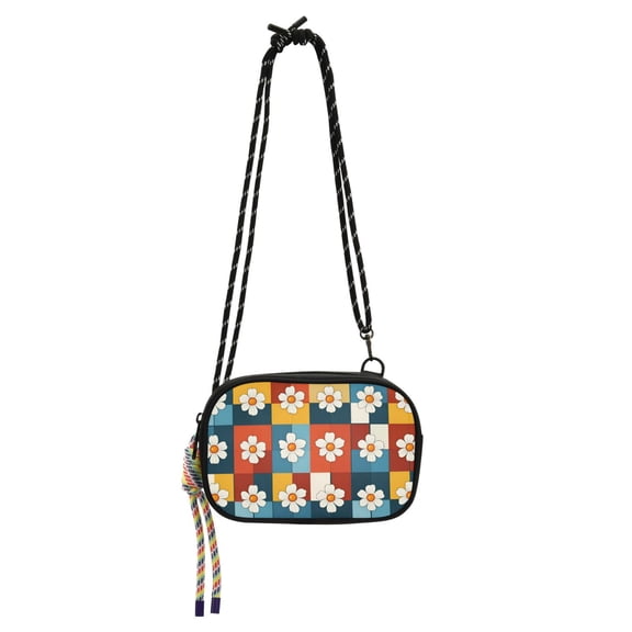 FORMRS Mini Crossbody Bag for Women Adjustable Shoulder Rope Travel Casual Phone Purse, Yellow Checkered Daisy