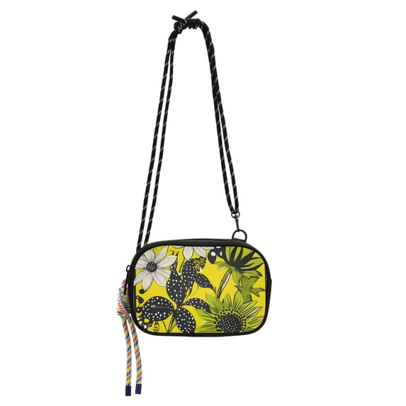 FORMRS Mini Crossbody Bag for Women Adjustable Shoulder Rope Travel Casual Phone Purse, Yellow Flowers