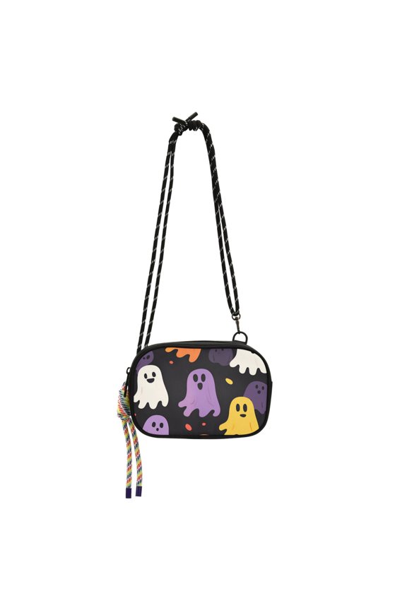 Mini Crossbody Bag for Women Adjustable Rope Shoulder Casual Phone Purse, Yellow Halloween Ghosts