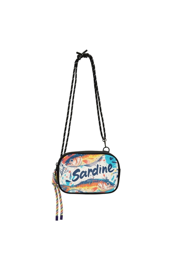 Mini Crossbody Bag for Women Adjustable Shoulder Rope Travel Casual Phone Purse, Yellow Sardines Pattern