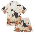thumbnail image 1 of FORMRS Kids Satin Short Sleeve Pajama Set Unisex Top and Pants Soft 2-Piece Sleepwear, Sizes 11-12Y, Gray Cartoon Halloween Cat, 1 of 8