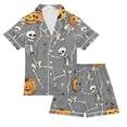 thumbnail image 1 of FORMRS Kids Short Sleeve Top and Pants Pajama Set Unisex Satin 2-Piece Sleepwear, Sizes 11-12Y, Gray Halloween Dancing, 1 of 8