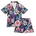 thumbnail image 1 of FORMRS Niños Short Sleeve Top and Pants Pajama Set Unisex Satin 2-Piece Sleepwear, Sizes 11-12Y, Pink and Purple Flowers, 1 of 8
