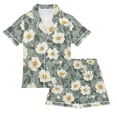 thumbnail image 1 of FORMRS Niños Short Sleeve Top and Pants Pajama Set Unisex Satin 2-Piece Sleepwear, Sizes 11-12Y, Sage Green Flower Pattern, 1 of 8