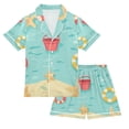 thumbnail image 1 of FORMRS Kids Short Sleeve Top and Pants Pajama Set Unisex Satin 2-Piece Sleepwear, Sizes 13-14Y, Blue Beach Pattern, 1 of 8