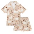 thumbnail image 1 of FORMRS Kids Short Sleeve Top and Pants Pajama Set Unisex Satin 2-Piece Sleepwear, Sizes 13-14Y, Cartoon Goose Pattern, 1 of 8