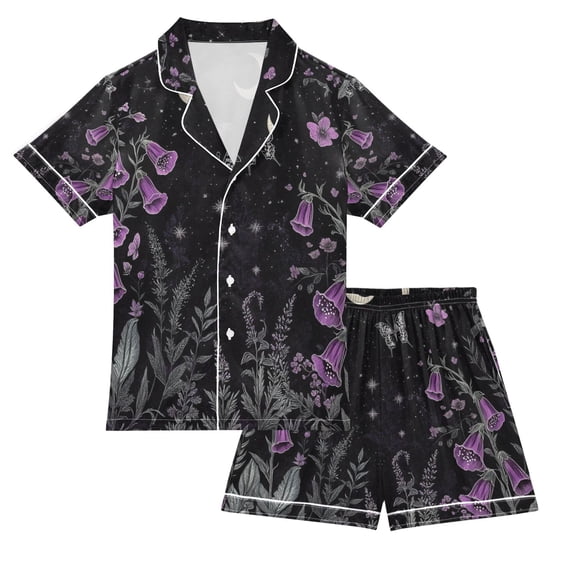 FORMRS Kids Short Sleeve Top and Pants Pajama Set Unisex Satin 2-Piece Sleepwear, Sizes 13-14Y, Gothic Floral Print
